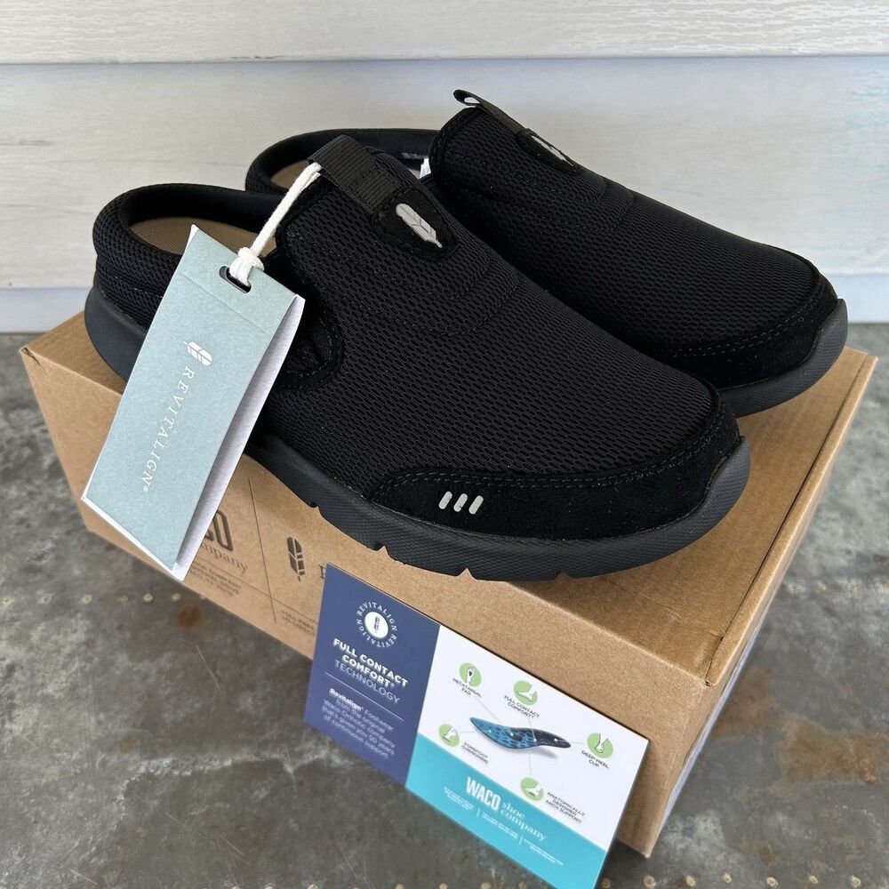 WACO Revitalign Harper Women’s Shoes Black Slip On Mesh Walking Size 7D - Wide